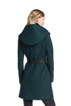 Hooded Wool Blend Coat with Leather Belt