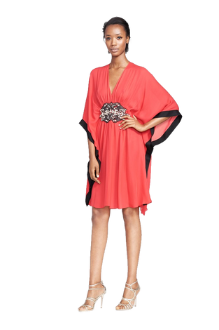 Jewel Detail Silk Georgette Caftan